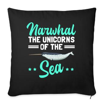 Narwal Wal | Narwale Wale Narwhal Geschenk - Sofakissenbezug 45 x 45 cm - Schwarz - Vorne
