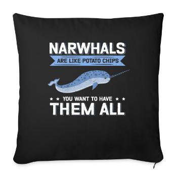 Narwal Wal | Narwale Wale Narwhal Geschenk - Sofakissenbezug 45 x 45 cm - Schwarz - Vorne
