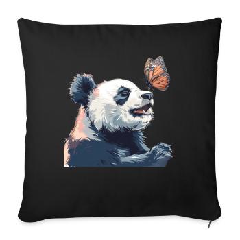 Panda Ours Papillon Panda géant japonais - Housse de coussin décorative 45 x 45 cm - noir - Devant