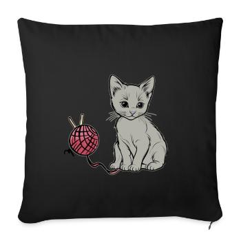 Cat Wool Play Domestic Cat Kitten - Sofa pillowcase 17,3'' x 17,3'' (45 x 45 cm) - black - Front