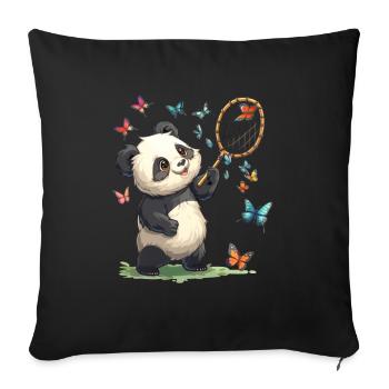 Panda Ours Papillons Panda géant japonais - Housse de coussin décorative 45 x 45 cm - noir - Devant