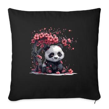 Panda Bear Sakura Tree Japanese Giant Panda - Sofa pillowcase 17,3'' x 17,3'' (45 x 45 cm) - black - Front