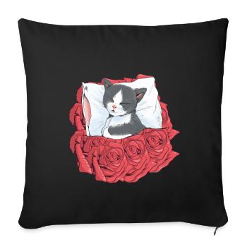 Katze Katzen Blumen - Sofakissenbezug 45 x 45 cm - Schwarz - Vorne