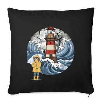 Lighthouse Sea Girl Maritime Coast - Sofa pillowcase 17,3'' x 17,3'' (45 x 45 cm) - black - Front