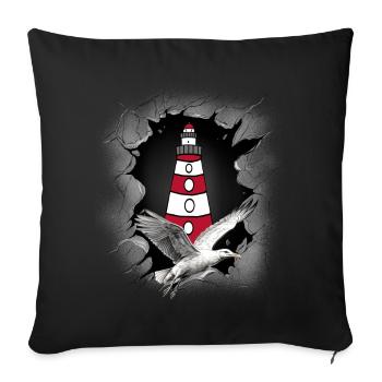 Seagull Lighthouse Maritime Lighthouses Seagulls - Sofa pillowcase 17,3'' x 17,3'' (45 x 45 cm) - black - Front
