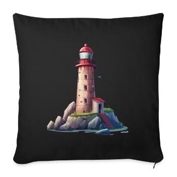 Phare sur la côte rocheuse - Housse de coussin décorative 45 x 45 cm - noir - Devant