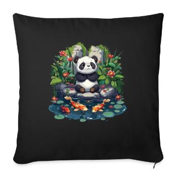 Panda Bear, Koi Fish, Panda géant japonais - Housse de coussin décorative 45 x 45 cm - noir - Devant