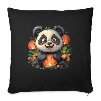 Pandabär-Laternenfest Japanischer Riesenpanda - Sofakissenbezug 45 x 45 cm - Schwarz - Vorne