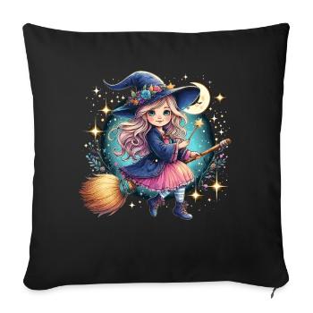 Cute Witch Wand Witch's Broom - Sofa pillowcase 17,3'' x 17,3'' (45 x 45 cm) - black - Front