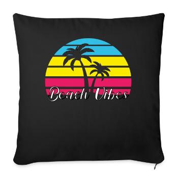 Ambiance de plage. Été, Soleil, Vacances, Palmiers, Rétro, - Housse de coussin décorative 45 x 45 cm - noir - Devant