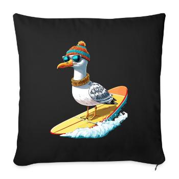 Hambourg Mouette Surf Surfeur Côte Vague Mer Drôle - Housse de coussin décorative 45 x 45 cm - noir - Devant