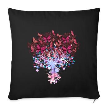 arbre, printemps, insectes, papillons, nature - Housse de coussin décorative 45 x 45 cm - noir - Devant