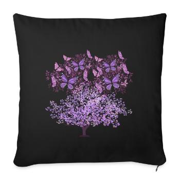 arbre, printemps, insectes, papillons, nature - Housse de coussin décorative 45 x 45 cm - noir - Devant