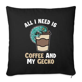 Coffee and my Gecko Lizard Gekkota Crested - Sofa pillowcase 17,3'' x 17,3'' (45 x 45 cm) - black - Front