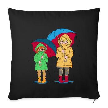 Fille, Frère Ou Sœur, Soeur, Parapluie - Housse de coussin décorative 45 x 45 cm - noir - Devant