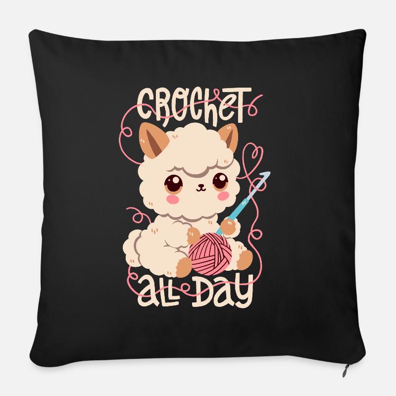 Crochet d’alpaga - Housse de coussin décorative 45 x 45 cm - noir