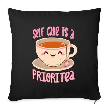 Self Care & Tea - Sofa pillowcase 17,3'' x 17,3'' (45 x 45 cm) - black - Front