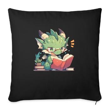 Dragon Reading Book School Dragon Children - Sofa pillowcase 17,3'' x 17,3'' (45 x 45 cm) - black - Front