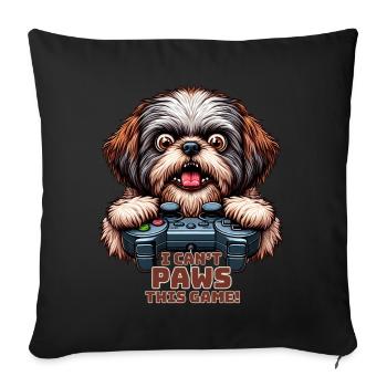 Dog gamers, Dog game freak shih tzu - Housse de coussin décorative 45 x 45 cm - noir - Devant
