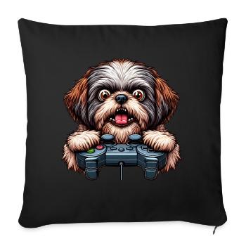 Dog gamers, Dog game freak shih tzu - Sofa pillowcase 17,3'' x 17,3'' (45 x 45 cm) - black - Front