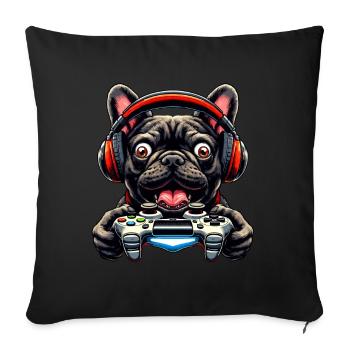 Gamer Shirts Design, Französische Bulldogge Gamer - Sofakissenbezug 45 x 45 cm - Schwarz - Vorne