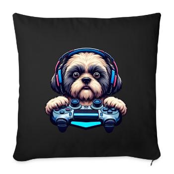 Nerds du jeu, amateurs de chiens Shih Tzu - Housse de coussin décorative 45 x 45 cm - noir - Devant
