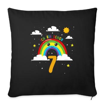 Anniversaire Arc-en-ciel 7 ans J’ai 7 ans - Housse de coussin décorative 45 x 45 cm - noir - Devant