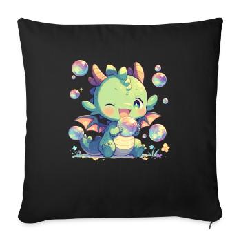 Dragon Bubbles Kawaii Dragon Enfants - Housse de coussin décorative 45 x 45 cm - noir - Devant