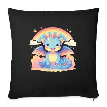 Drache Regenbogen Kawaii Drache Kinder - Sofakissenbezug 45 x 45 cm - Schwarz - Vorne