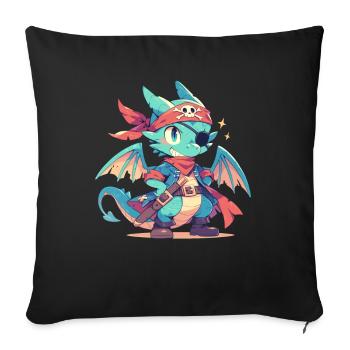 Dragon Pirate Kawaii Dragon Enfants - Housse de coussin décorative 45 x 45 cm - noir - Devant