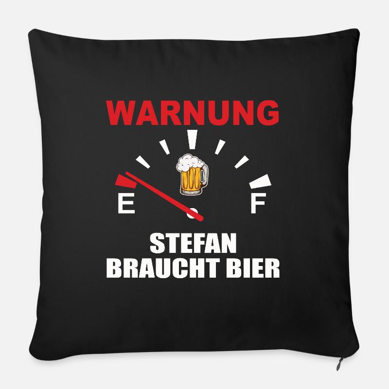 Warning – Stefan needs beer! - Sofa pillowcase 17,3'' x 17,3'' (45 x 45 cm) - black