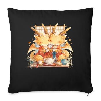 Dragon Tea Ceremony Japanese Kawaii - Sofa pillowcase 17,3'' x 17,3'' (45 x 45 cm) - black - Front