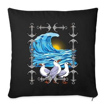 Mouettes, Mouette, Vagues, Mer, Océan, Côte - Housse de coussin décorative 45 x 45 cm - noir - Devant
