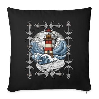 lighthouse, signal, maritime, whale, waves, sea, fish - Sofa pillowcase 17,3'' x 17,3'' (45 x 45 cm) - black - Front