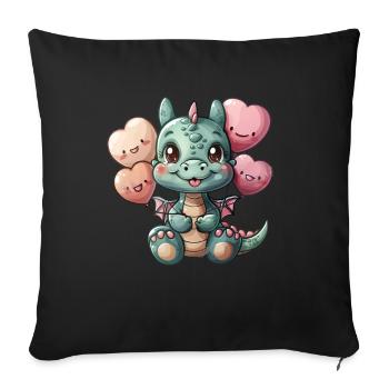 Dragon Pink Balloons Valentine's Day Cute - Sofa pillowcase 17,3'' x 17,3'' (45 x 45 cm) - black - Front