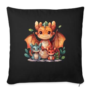 Dragon Family Kawaii Dragon - Sofa pillowcase 17,3'' x 17,3'' (45 x 45 cm) - black - Front
