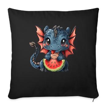 Dragon Pastèque Kawaii Dragon Enfants - Housse de coussin décorative 45 x 45 cm - noir - Devant