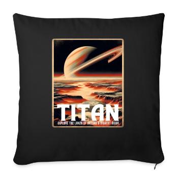 Titan Saturn Moon Solar System Travel Poster - Sofa pillowcase 17,3'' x 17,3'' (45 x 45 cm) - black - Front