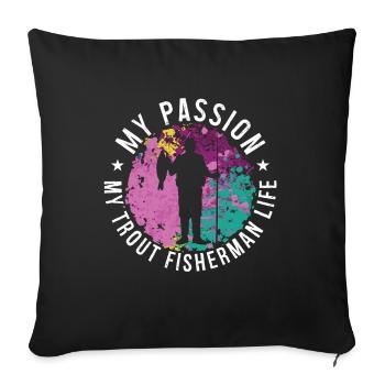 Pêcheur de truite Ma passion Ma truite Pêche à la mouche - Housse de coussin décorative 45 x 45 cm - noir - Devant