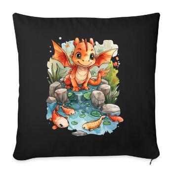 Dragon Koi Fish Japanese Kawaii - Sofa pillowcase 17,3'' x 17,3'' (45 x 45 cm) - black - Front