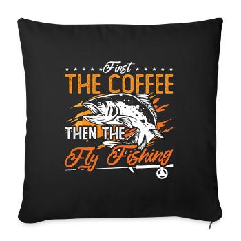 Pêche à la mouche d’abord Le café puis La chasse au poisson - Housse de coussin décorative 45 x 45 cm - noir - Devant