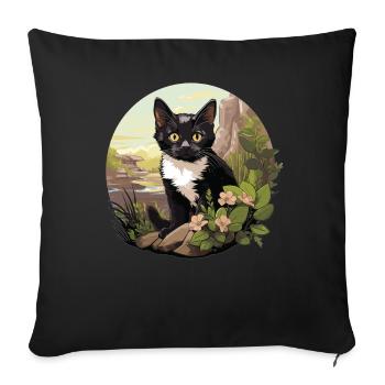 Tuxedo Chaton Tuxedo Cat - Housse de coussin décorative 45 x 45 cm - noir - Devant
