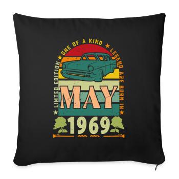 cadeau anniversaire mai 1969, mai 1969, May 1969. - Housse de coussin décorative 45 x 45 cm - noir - Devant