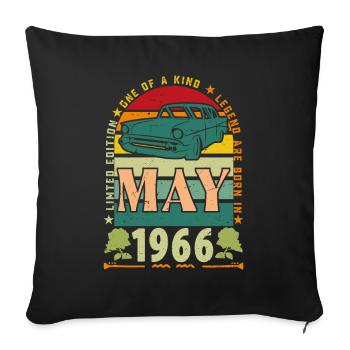 cadeau anniversaire mai 1966, mai 1966, May 1966. - Housse de coussin décorative 45 x 45 cm - noir - Devant