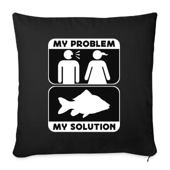 Pêcheur de carpe Mon problème Mon pictogramme Maman Papa - Housse de coussin décorative 45 x 45 cm - noir - Devant