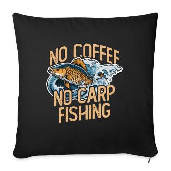 Pêcheur de carpes sans café Canne à pêche amateur de café - Housse de coussin décorative 45 x 45 cm - noir - Devant