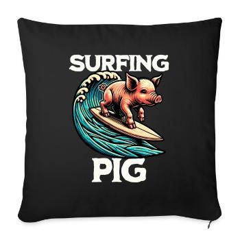 Surfing Pig - Sofa pillowcase 17,3'' x 17,3'' (45 x 45 cm) - black - Front