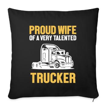 Fière épouse d’un camionneur talentueux Trucker Lover - Housse de coussin décorative 45 x 45 cm - noir - Devant