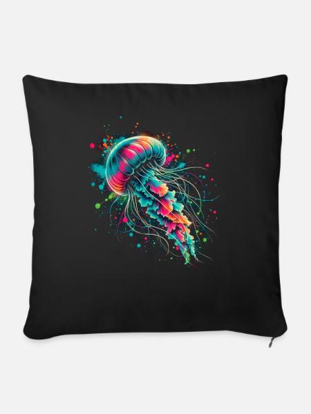 Bunte Qualle - Sofakissenbezug 45 x 45 cm - Schwarz