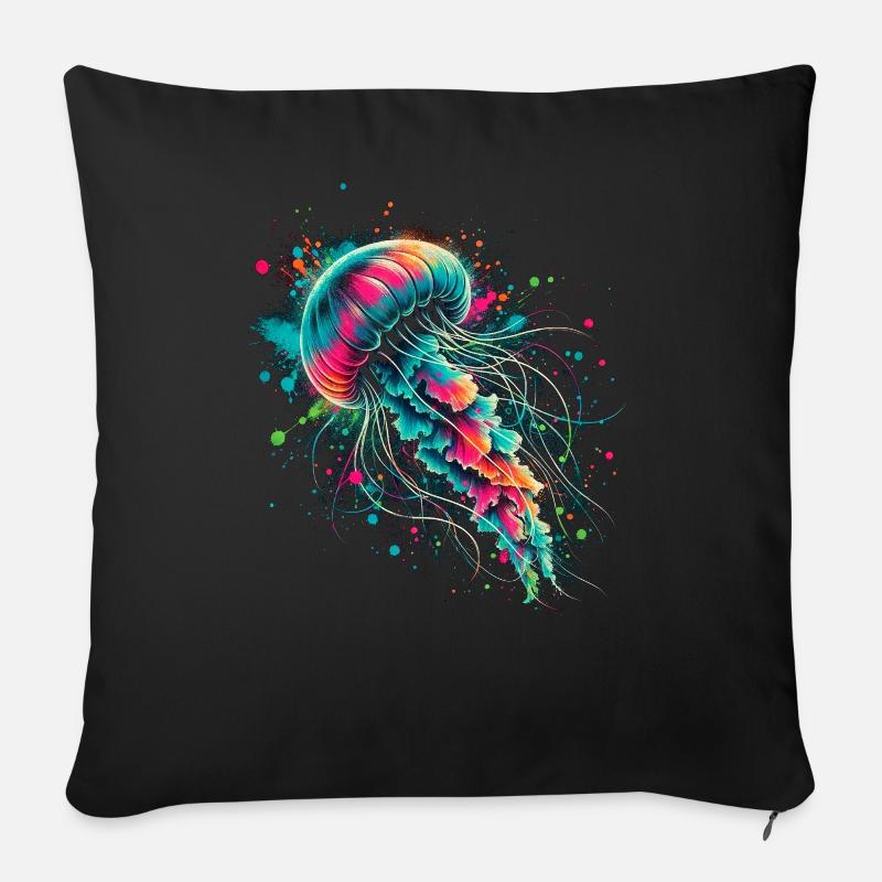 Bunte Qualle - Sofakissenbezug 45 x 45 cm - Schwarz